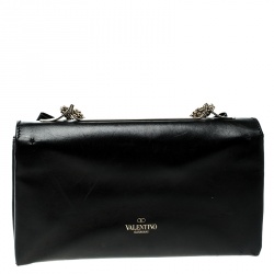 Pre Owned Valentino Black Leather Studded Bow Crossbody Bag