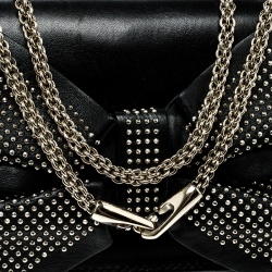 Pre Owned Valentino Black Leather Studded Bow Crossbody Bag