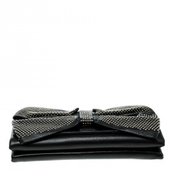 Pre Owned Valentino Black Leather Studded Bow Crossbody Bag