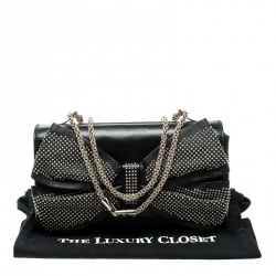 Pre Owned Valentino Black Leather Studded Bow Crossbody Bag
