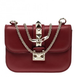 Pre Owned Valentino Red Leather Small Rockstud Glam Lock Shoulder Bag