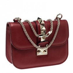 Pre Owned Valentino Red Leather Small Rockstud Glam Lock Shoulder Bag