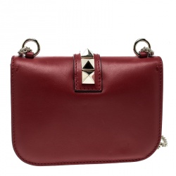 Pre Owned Valentino Red Leather Small Rockstud Glam Lock Shoulder Bag