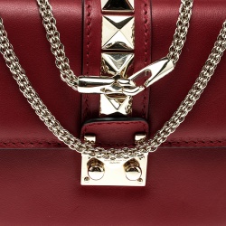 Pre Owned Valentino Red Leather Small Rockstud Glam Lock Shoulder Bag
