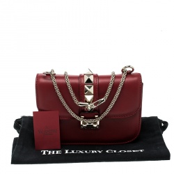 Pre Owned Valentino Red Leather Small Rockstud Glam Lock Shoulder Bag