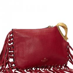 Pre Owned Valentino Red Leather C-Rockee Fringe Clutch