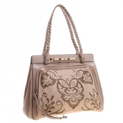 Pre Owned Valentino Beige Leather and Lace Demetra Tote