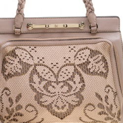 Pre Owned Valentino Beige Leather and Lace Demetra Tote