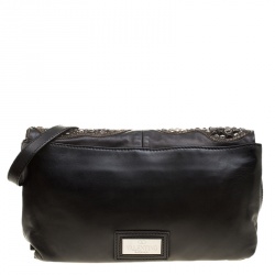 Pre Owned Valentino Black Leather Embellished Flat Shoulder Bag