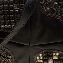 Pre Owned Valentino Black Leather Embellished Flat Shoulder Bag