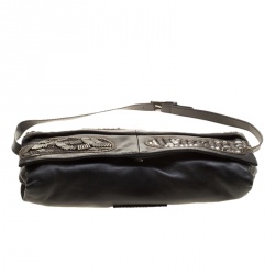 Pre Owned Valentino Black Leather Embellished Flat Shoulder Bag