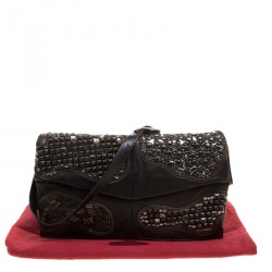 Pre Owned Valentino Black Leather Embellished Flat Shoulder Bag