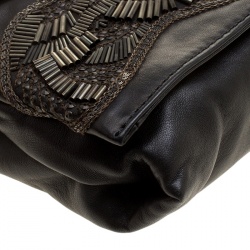 Pre Owned Valentino Black Leather Embellished Flat Shoulder Bag