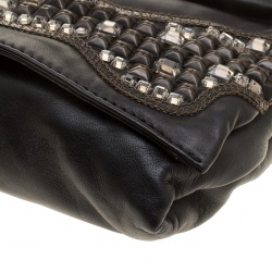 Pre Owned Valentino Black Leather Embellished Flat Shoulder Bag