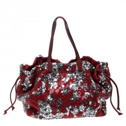 Pre Owned Valentino Red/Silver Sequins and Leather Glam Tote
