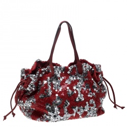Pre Owned Valentino Red/Silver Sequins and Leather Glam Tote