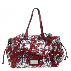 Pre Owned Valentino Red/Silver Sequins and Leather Glam Tote