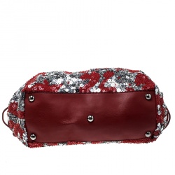 Pre Owned Valentino Red/Silver Sequins and Leather Glam Tote