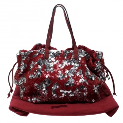 Pre Owned Valentino Red/Silver Sequins and Leather Glam Tote