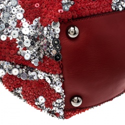 Pre Owned Valentino Red/Silver Sequins and Leather Glam Tote
