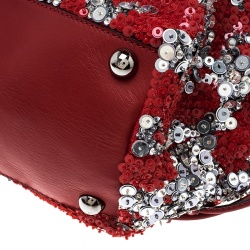 Pre Owned Valentino Red/Silver Sequins and Leather Glam Tote
