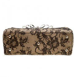 Pre Owned Valentino Beige/Black Raffia and Lace Top Handle Bag