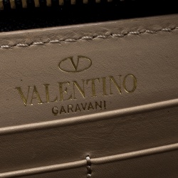 Pre Owned Valentino Beige/Black Lace and Patent Leather Zip Around Wallet