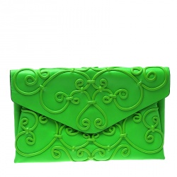 Pre Owned Valentino Neon Green Leather Intricate Clutch