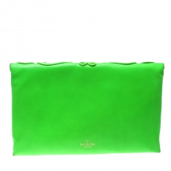 Pre Owned Valentino Neon Green Leather Intricate Clutch