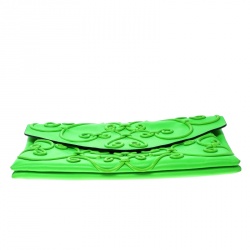 Pre Owned Valentino Neon Green Leather Intricate Clutch