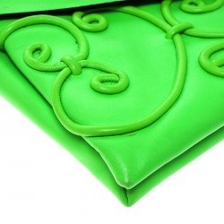 Pre Owned Valentino Neon Green Leather Intricate Clutch