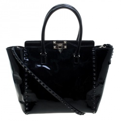Pre Owned Valentino Black Leather Medium Rockstud Tote