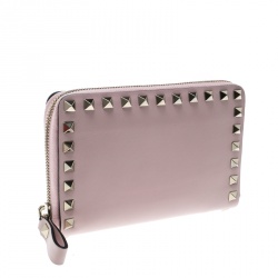 Pre Owned Valentino Pink Leather Rockstud Compact Wallet