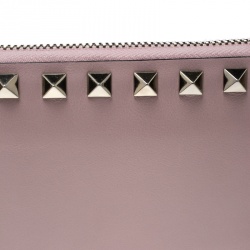 Pre Owned Valentino Pink Leather Rockstud Compact Wallet