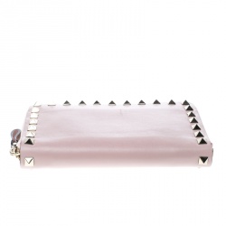 Pre Owned Valentino Pink Leather Rockstud Compact Wallet