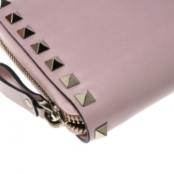 Pre Owned Valentino Pink Leather Rockstud Compact Wallet