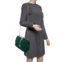Pre Owned Valentino Green Leather Rockstud Medium Glam Lock Flap Bag