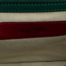 Pre Owned Valentino Green Leather Rockstud Medium Glam Lock Flap Bag