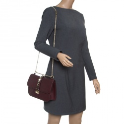 Pre Owned Valentino Burgundy Leather Rockstud Medium Glam Lock Flap Bag