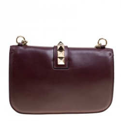 Pre Owned Valentino Burgundy Leather Rockstud Medium Glam Lock Flap Bag