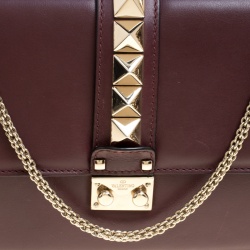 Pre Owned Valentino Burgundy Leather Rockstud Medium Glam Lock Flap Bag