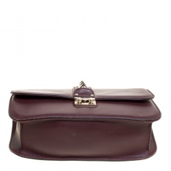 Pre Owned Valentino Burgundy Leather Rockstud Medium Glam Lock Flap Bag