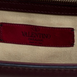 Pre Owned Valentino Burgundy Leather Rockstud Medium Glam Lock Flap Bag
