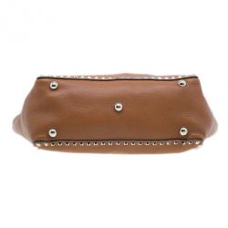 Pre Owned Valentino Brown Leather Medium RockStud Clasp Tote