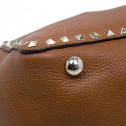 Pre Owned Valentino Brown Leather Medium RockStud Clasp Tote