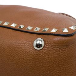 Pre Owned Valentino Brown Leather Medium RockStud Clasp Tote