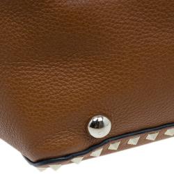 Pre Owned Valentino Brown Leather Medium RockStud Clasp Tote