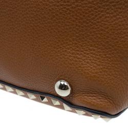 Pre Owned Valentino Brown Leather Medium RockStud Clasp Tote