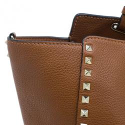 Pre Owned Valentino Brown Leather Medium RockStud Clasp Tote