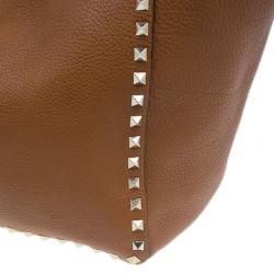 Pre Owned Valentino Brown Leather Medium RockStud Clasp Tote